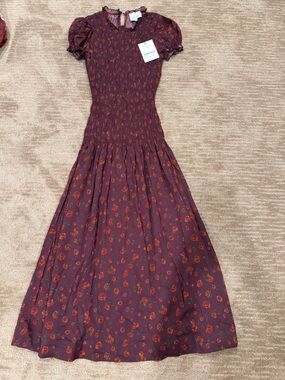 NWT Reformation Plum Floral Smocked Maxi Dress with Rust Rose Print